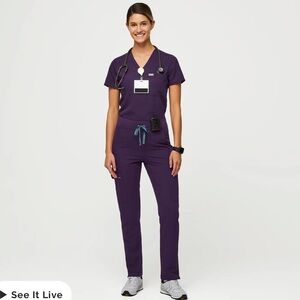 Figs High Waisted Yola Skinny Scrub Bottoms Purple Jam